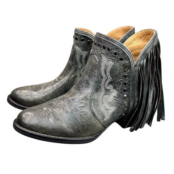 Sterling River SR6000 Cowgirl Boots Fringe Distressed Black Leather Sz 10 - Picture 3 of 16